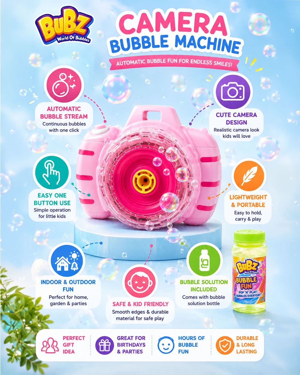 Bubz - Camera Style Bubble Gun Toy - Pink