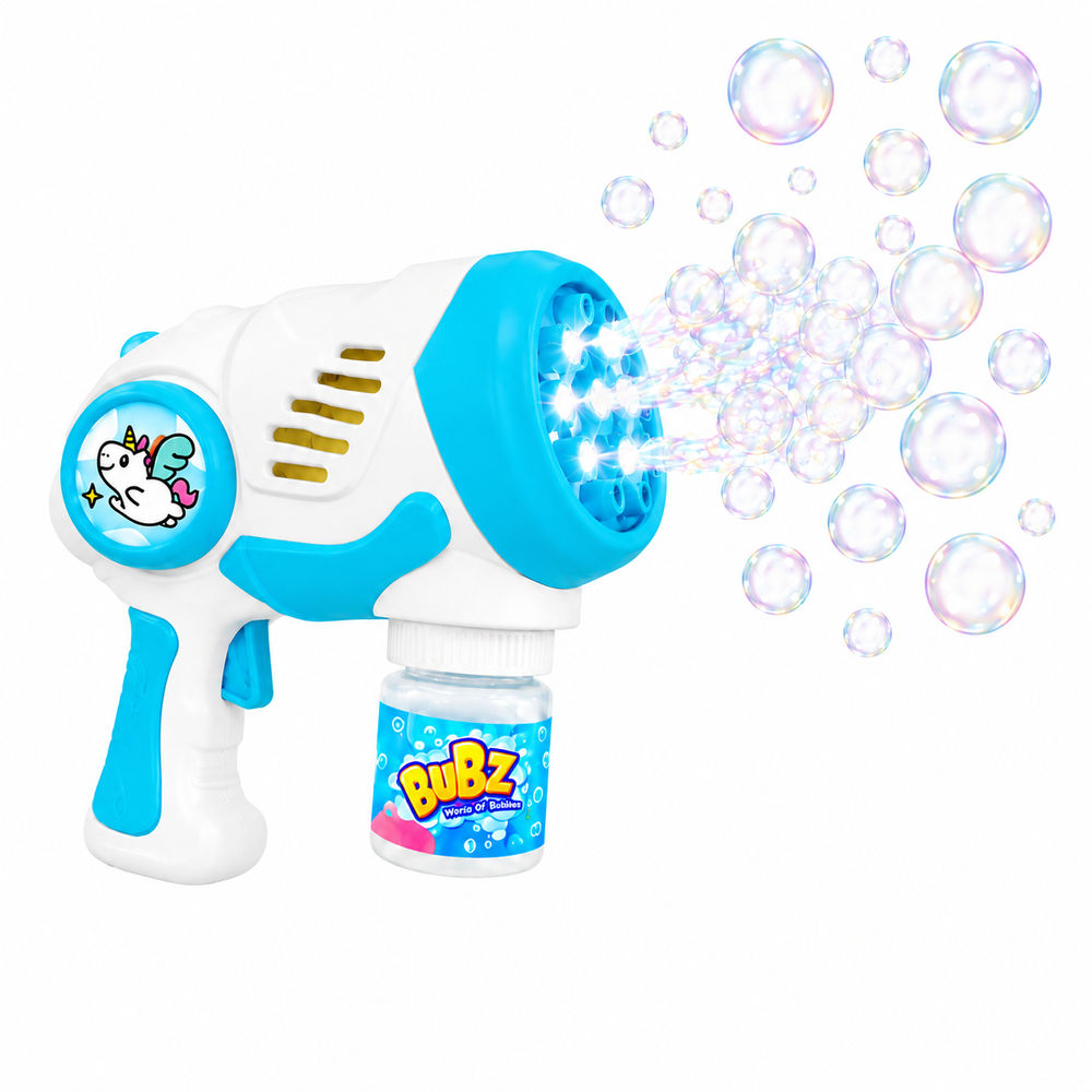 Bubz - 5 Hole Automatic Space Bubble Gun With Lights - Blue/White