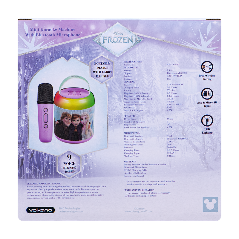 Volkano - Disney Frozen Karaoke Speaker With Bluetooth Microphone - Pink/Black