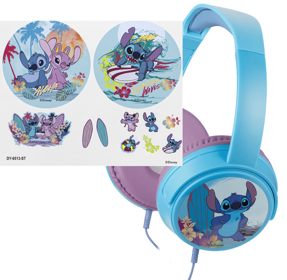 Volkano - Disney Stitch Auxiliary Headphones With 11 Stickers - Purple/Blue