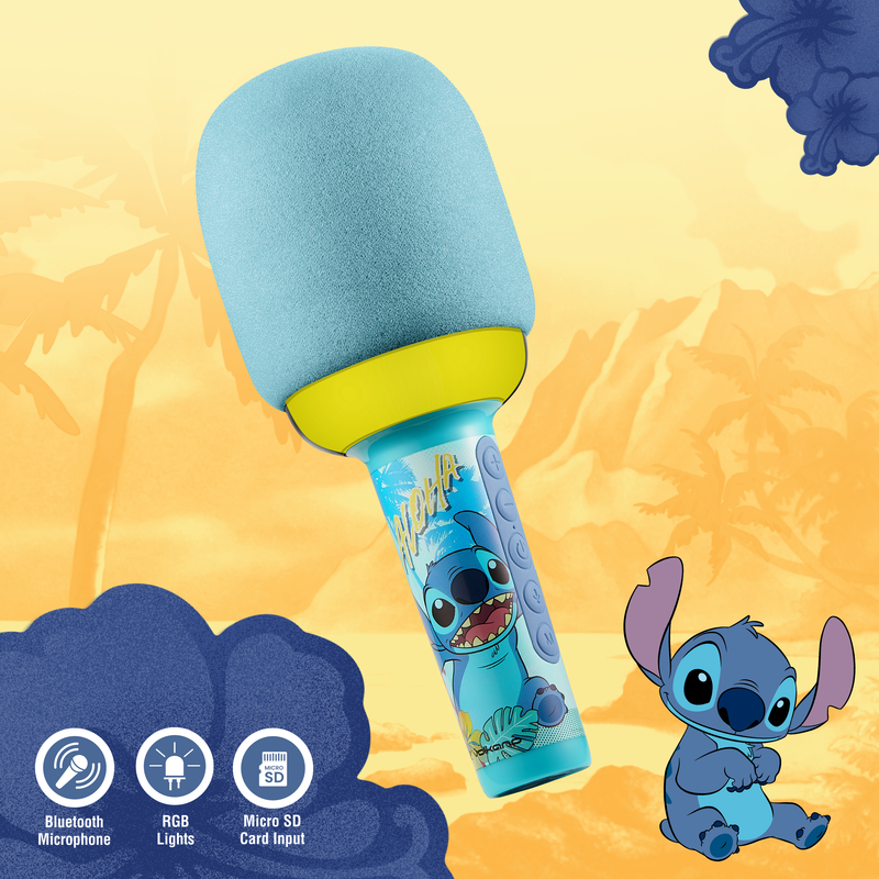 Volkano - Disney Stitch Bluetooth LED Karaoke Microphone - Blue/Pink