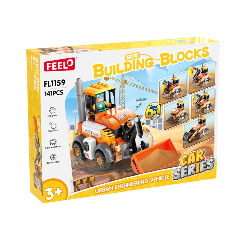 Feelo - 6-In-1 Urban Engineering Vehicle Big Building Block Set - Multicolor - 141 Pcs