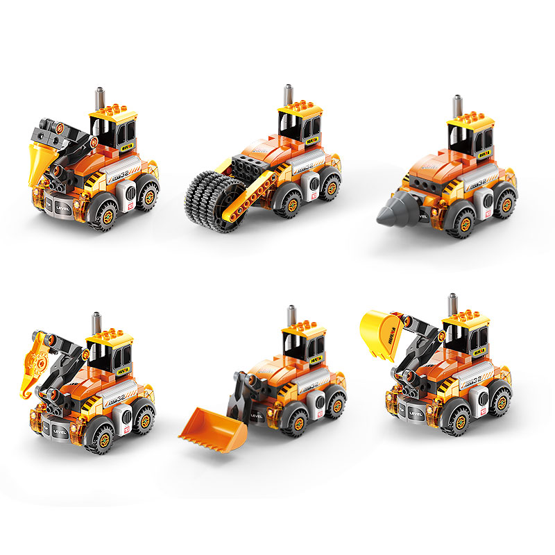 Feelo - 6-In-1 Urban Engineering Vehicle Big Building Block Set - Multicolor - 141 Pcs