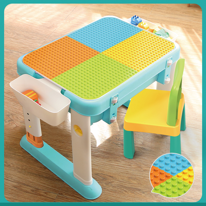 Feelo - 3-In-1 Multifunctional Building Block Desktop & Chair Set - Multicolor - 55 Pcs