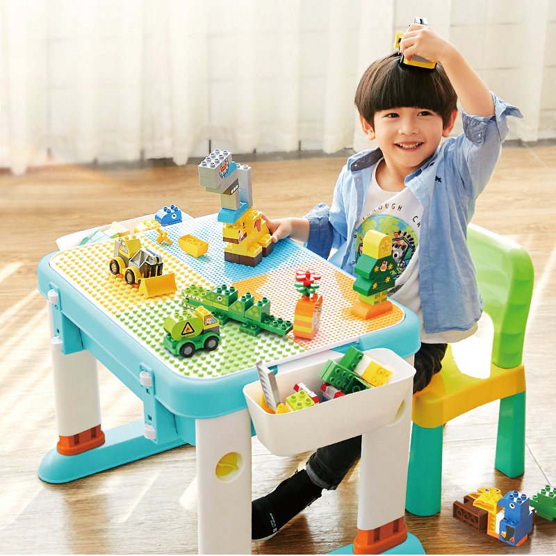 Feelo - 3-In-1 Multifunctional Building Block Desktop & Chair Set - Multicolor - 55 Pcs