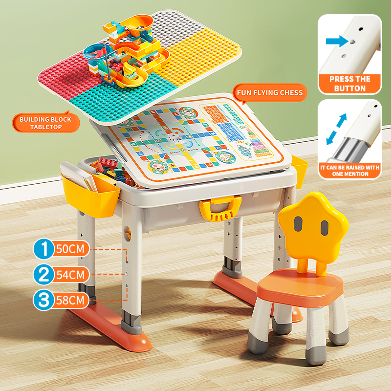 Feelo - 3-In-1 Multifunctional Building Block Table & Chair Set - Multicolor - 55 Pcs