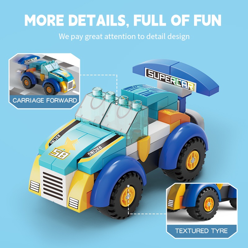 Feelo - City Racing Car Building Blocks Set - 64 Pcs