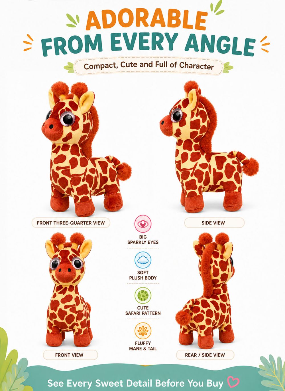 Wild Planet - Orbys Giraffe Plush Toy Soft - 7-inch