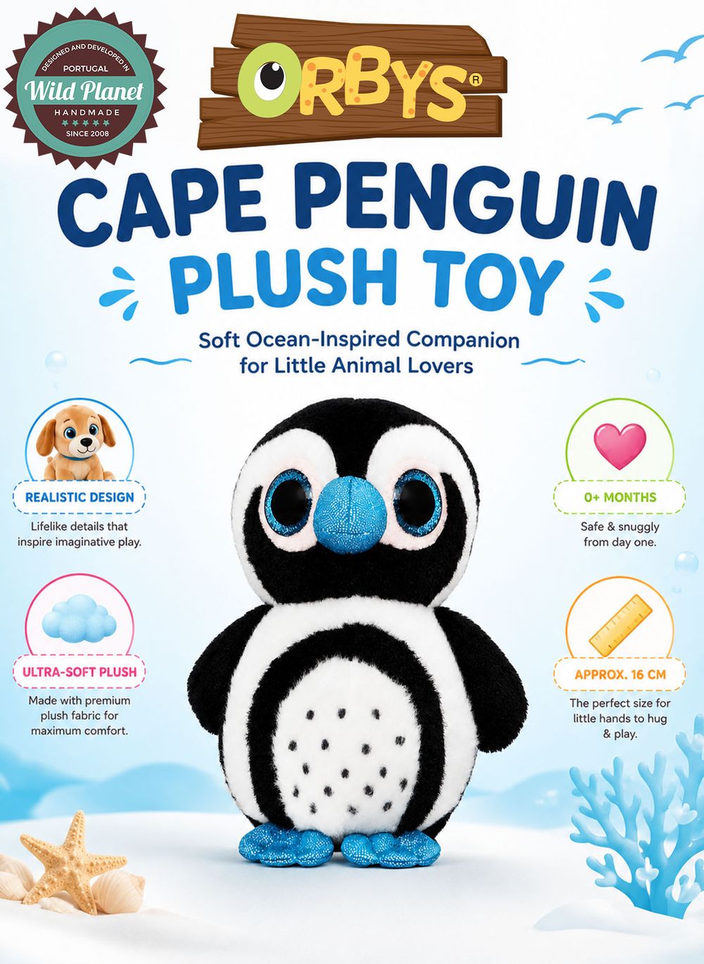 Wild Planet - Orbys Cape Penguin Plush Toy - 6-inch