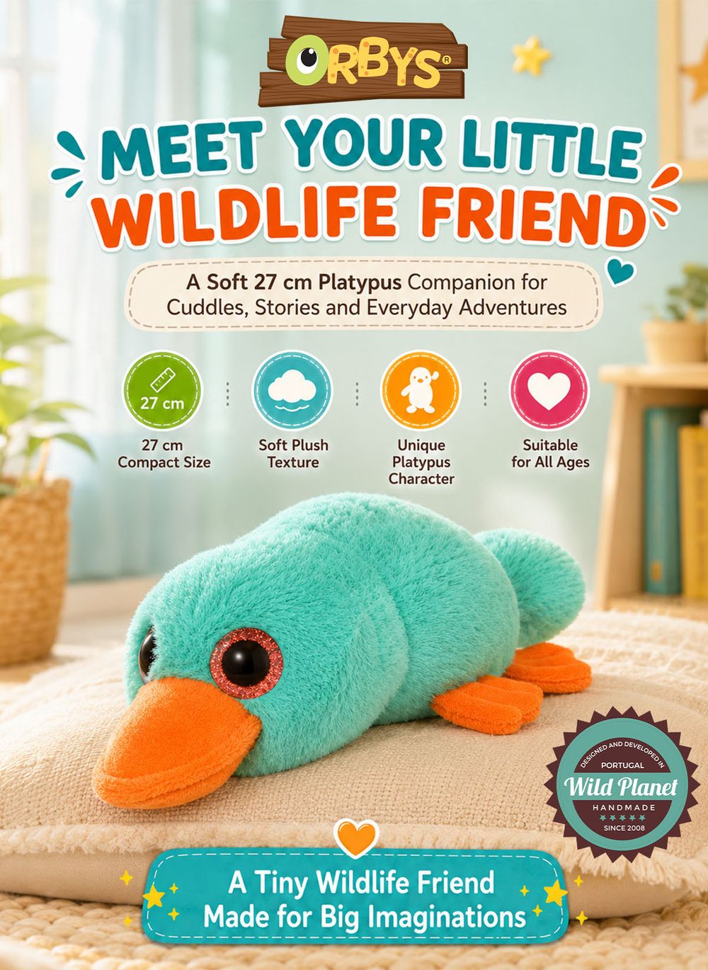 Wild Planet - Orbys Platypus Plush Toy - 3-inch