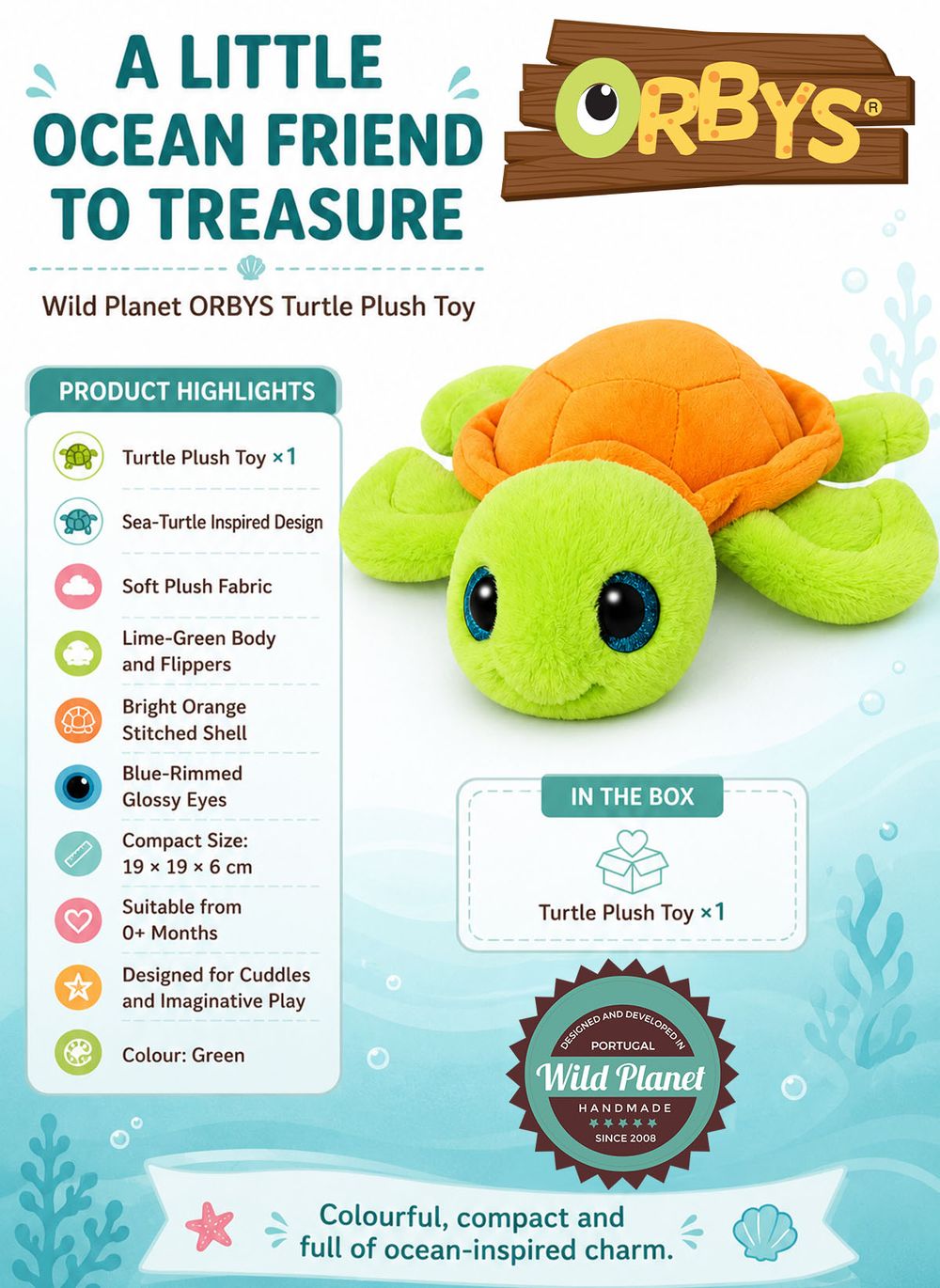 Wild Planet - Orbys Turtle Plush Toy - 2-inch