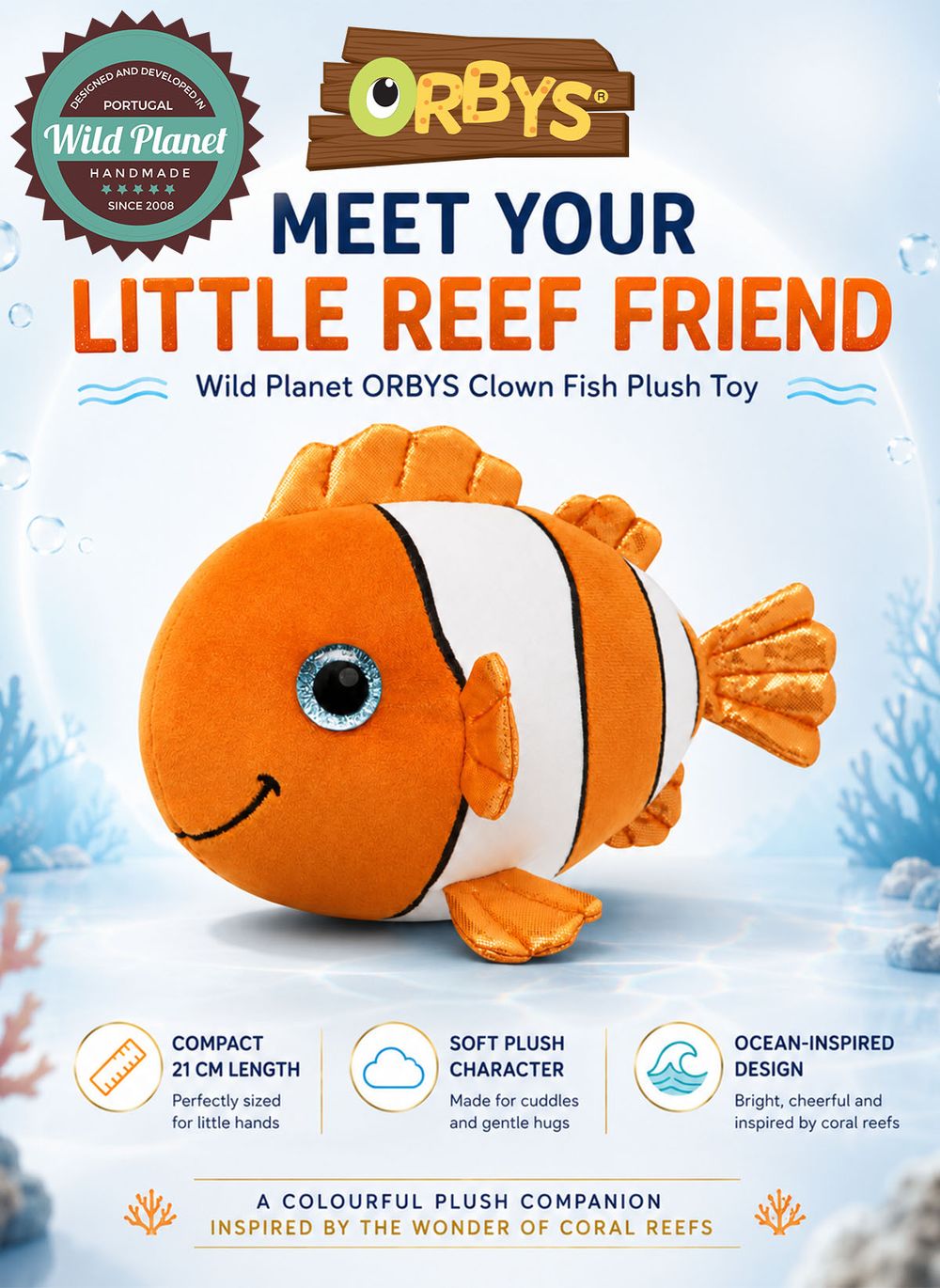 Wild Planet - Orbys Clown Fish Plush Toy - 6-inch