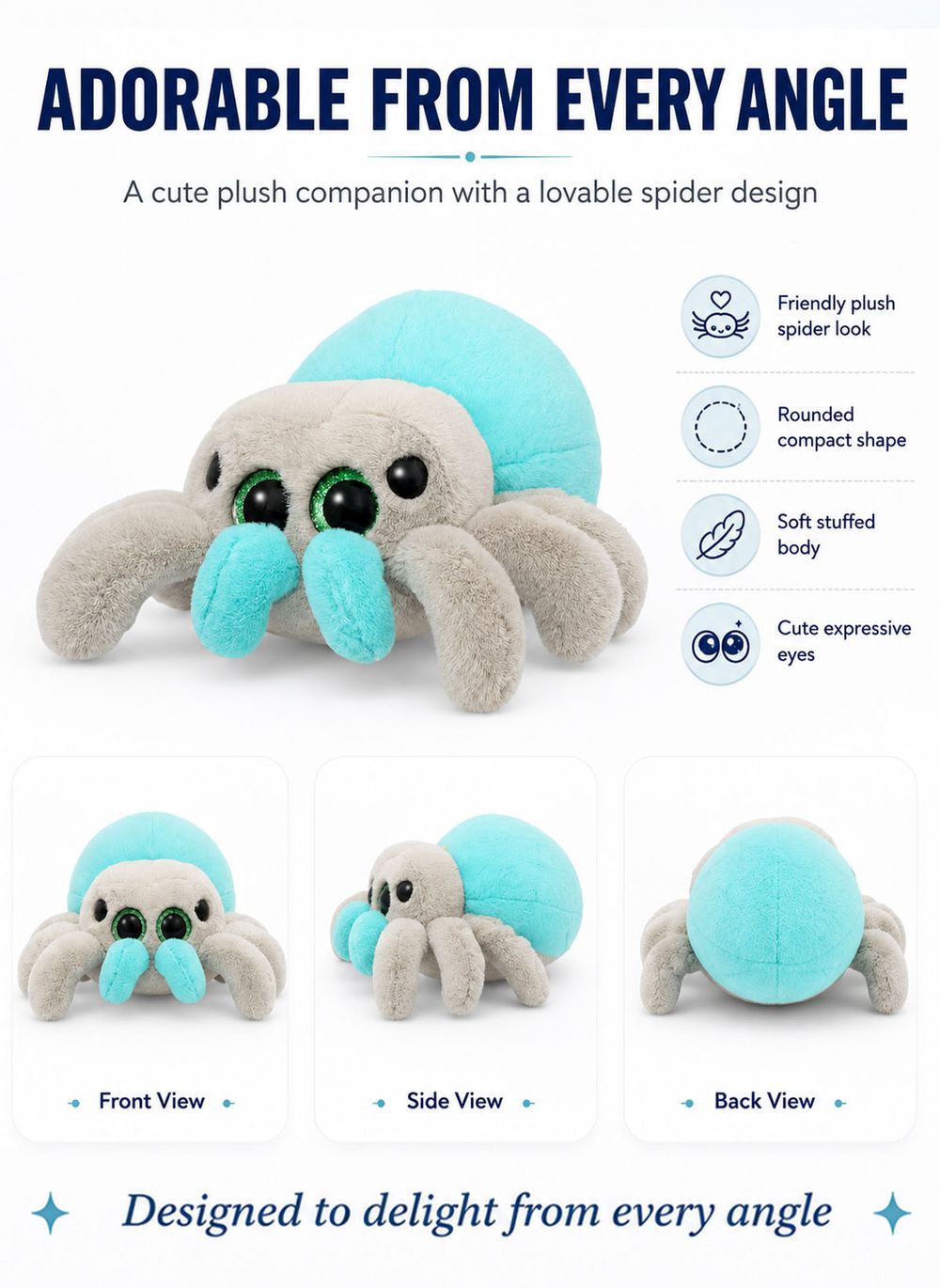 Wild Planet - Orbys Jumping Spider Plush Toy - 4-inch