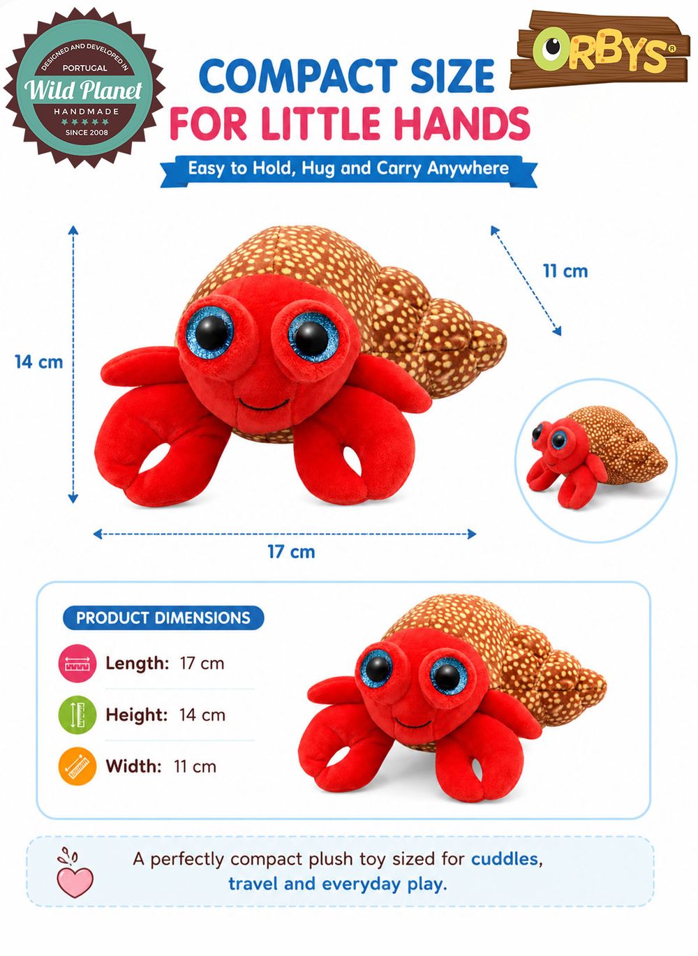Wild Planet - Orbys Hermit Crab Plush Toy - 6-inch