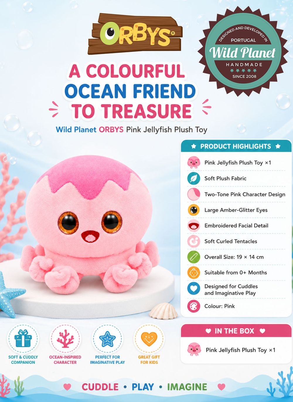Wild Planet - Orbys Pink Jellyfish Plush Toy - 6-inch