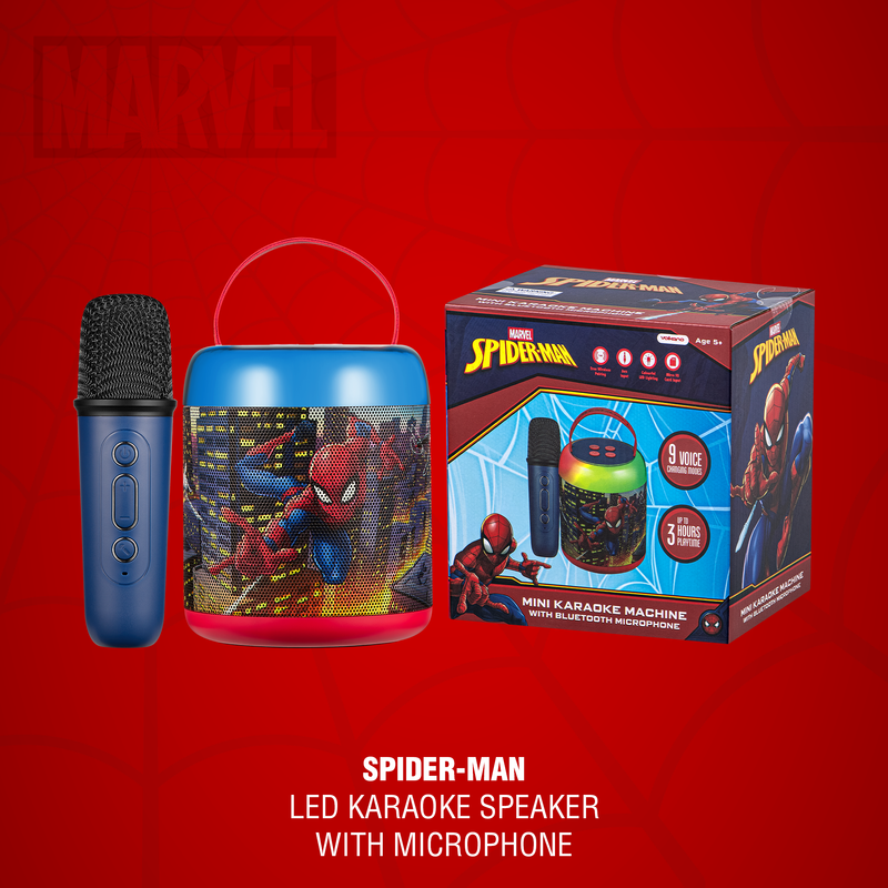 Volkano - Spider-Man LED Karaoke Speaker With Microphone - Blue/Black