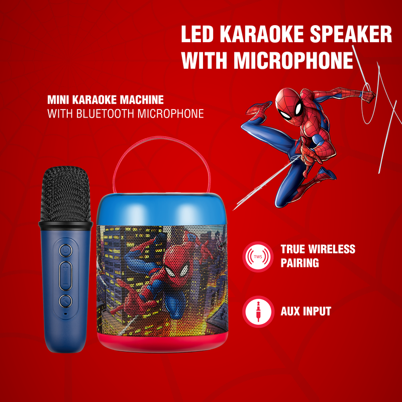 Volkano - Spider-Man LED Karaoke Speaker With Microphone - Blue/Black