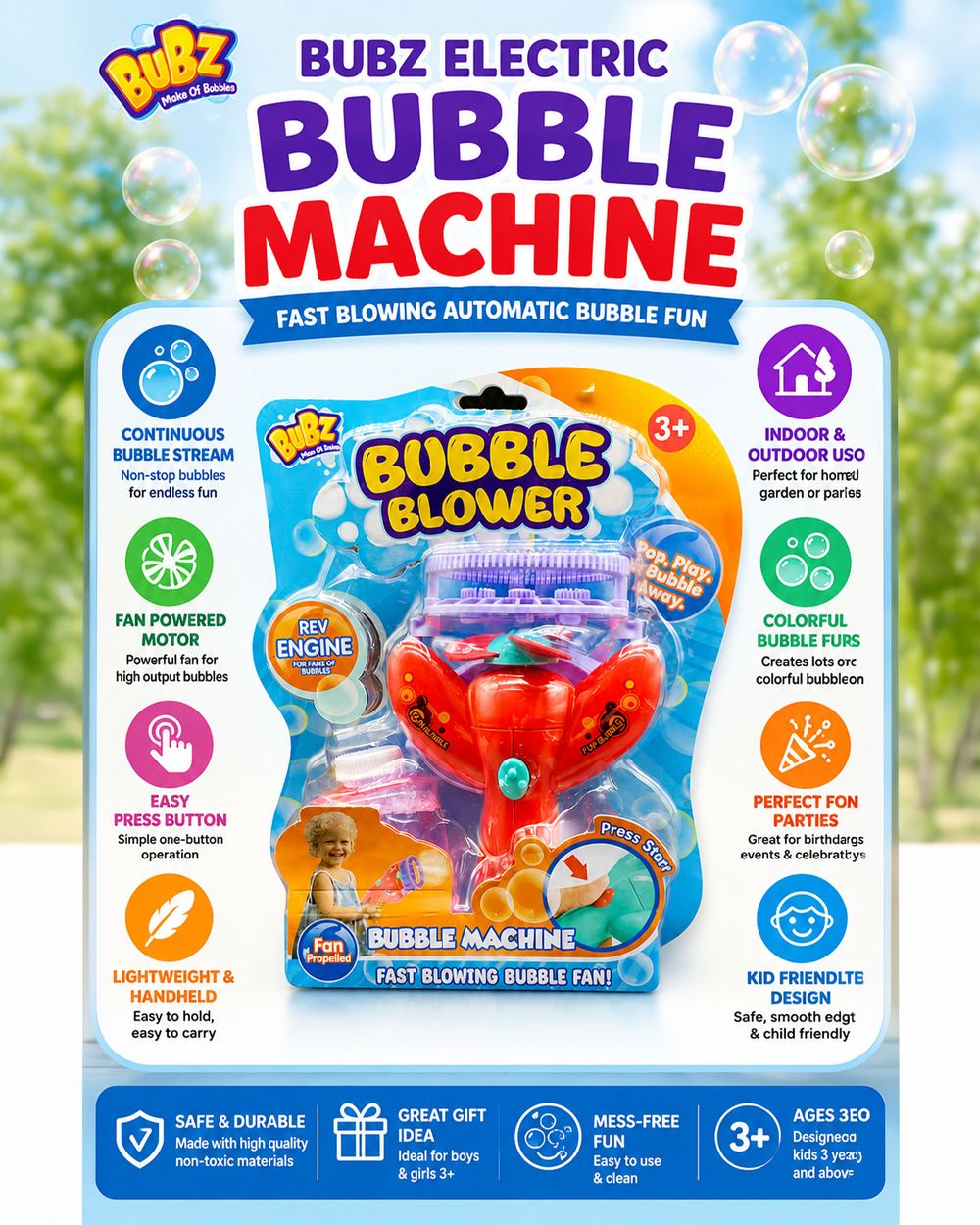 Bubz - Electric Automatic Bubble Machine - Red