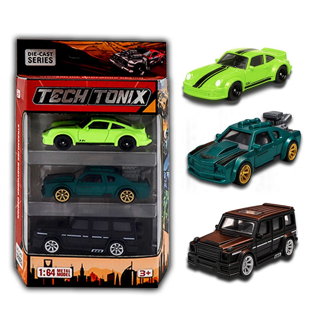 Techtonix - 1:64 Diecast Mini Sports Racing Cars - 3 Pc Set