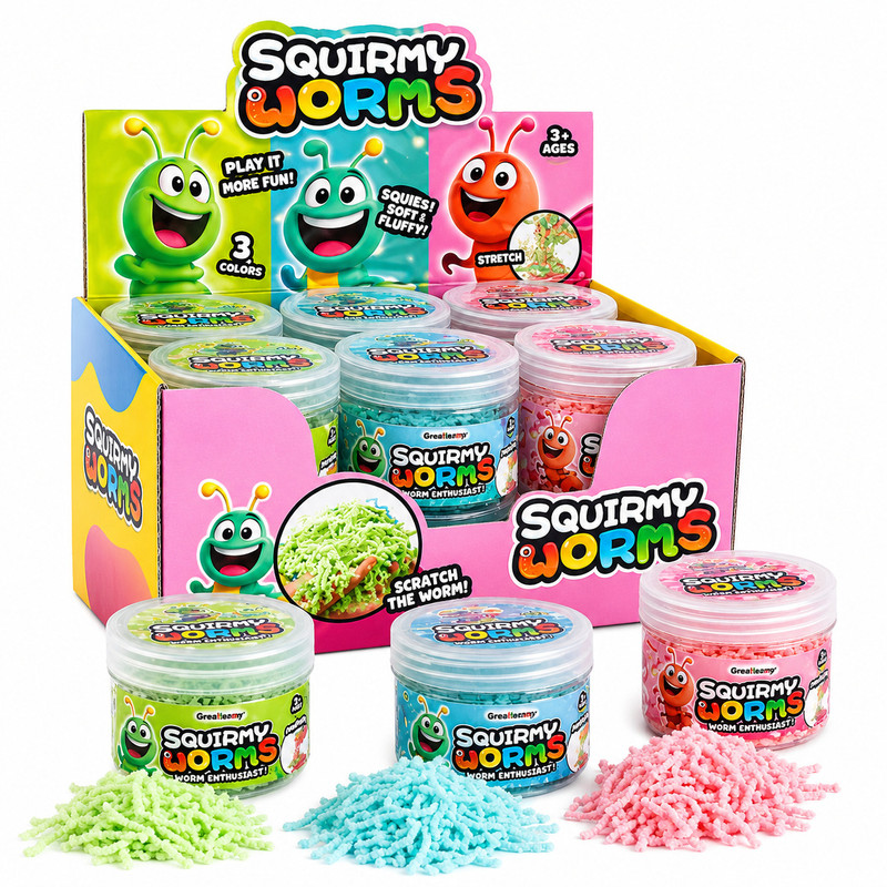 Greateam - Squirmy Worms 12pc-Set 40g Each TPR Worm Toys - Multicolor