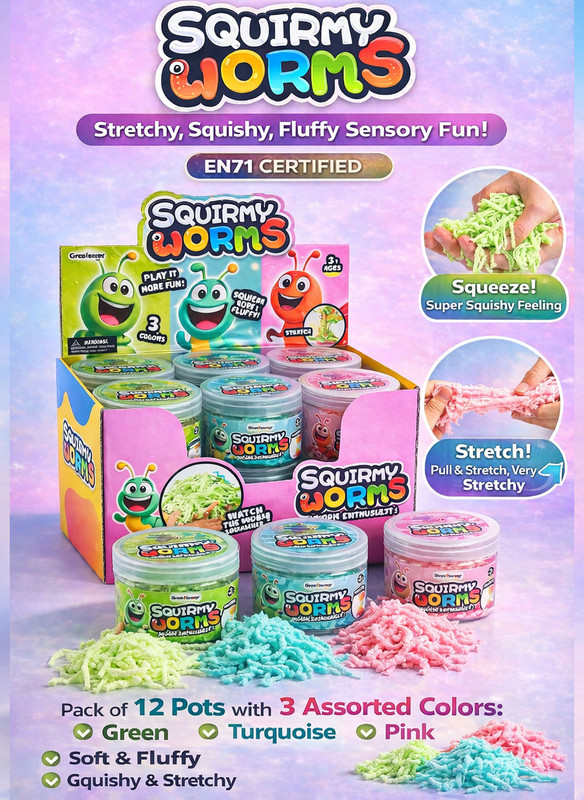 Greateam - Squirmy Worms 12pc-Set 40g Each TPR Worm Toys - Multicolor