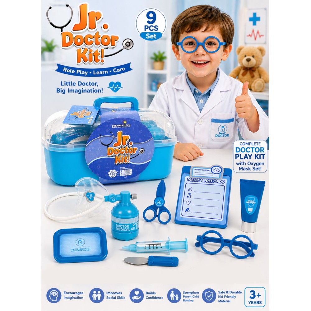 Jr. Doctor Kit - Medical Playset With Carry Case - 9 Pc Set
