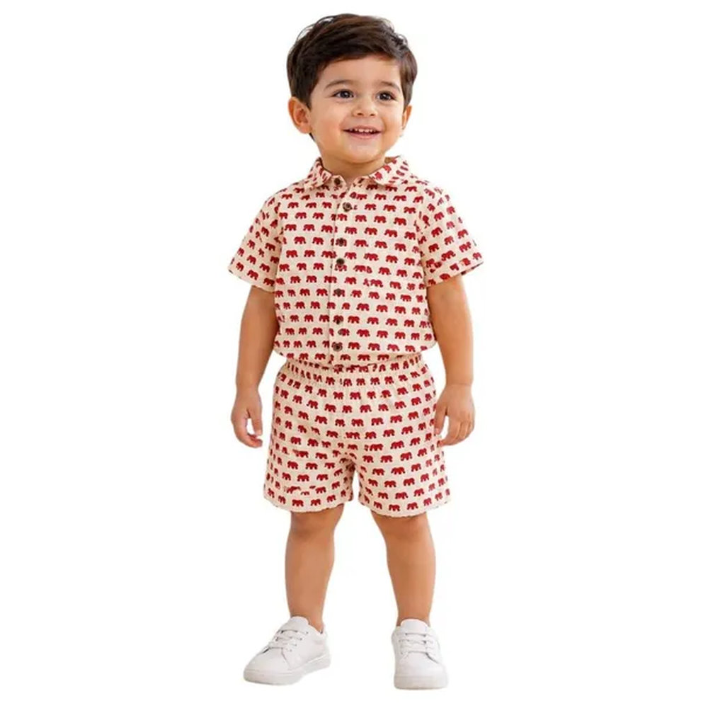 Matching Family Outfits - 2pc-Set - Little Elephant Parade Co-ord Set - White/Red_2.5-3.5Y