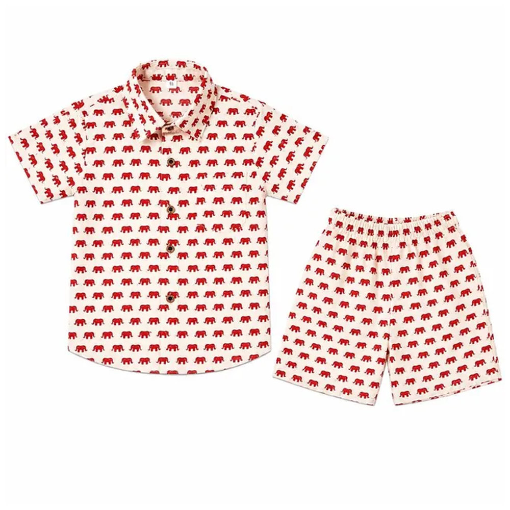 Matching Family Outfits - 2pc-Set - Little Elephant Parade Co-ord Set - White/Red_2.5-3.5Y