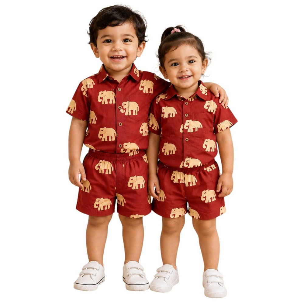 Matching Family Outfits - 2pc-Set - Ruby Elephant Co-ord Set - Red_5-6Y