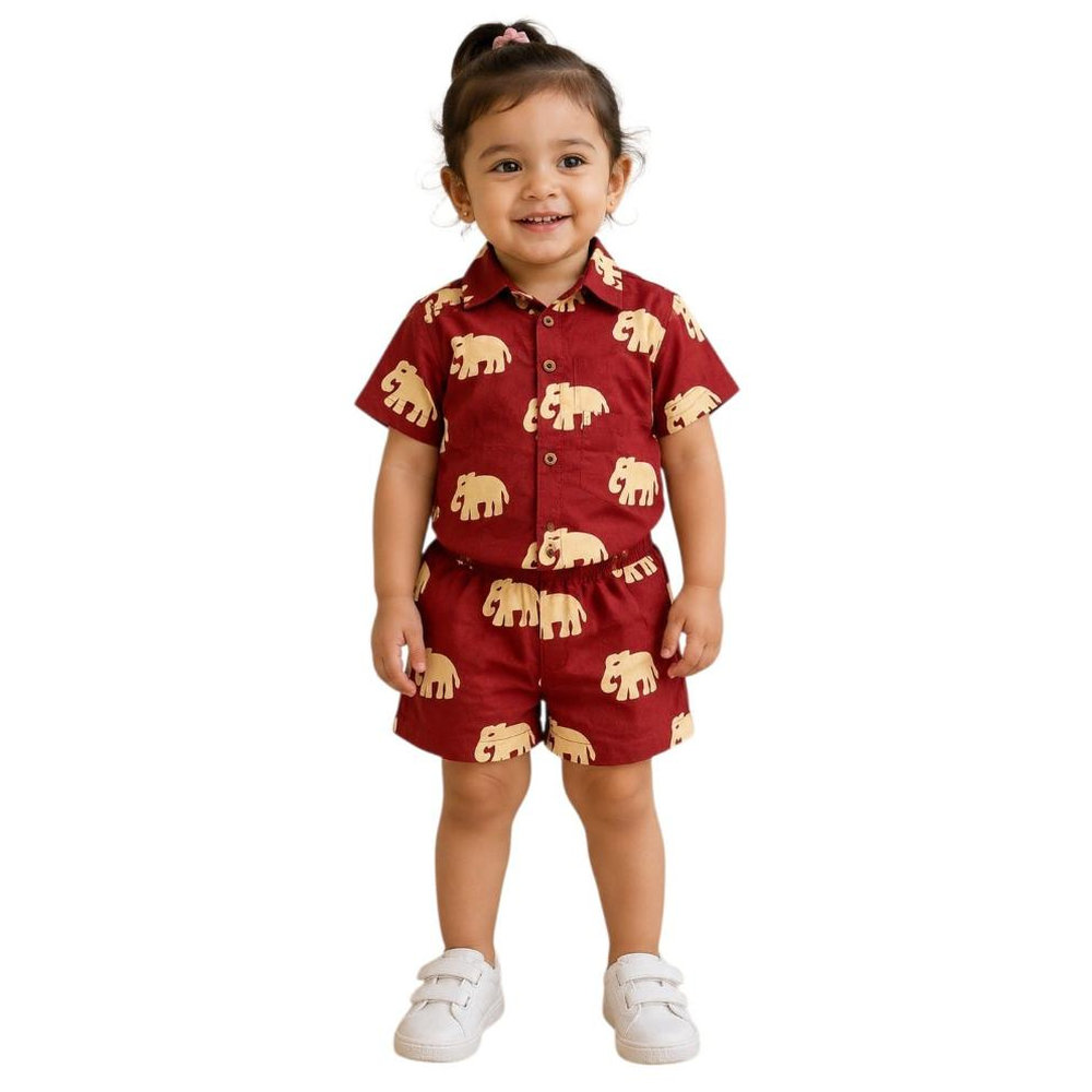 Matching Family Outfits - 2pc-Set - Ruby Elephant Co-ord Set - Red_5-6Y