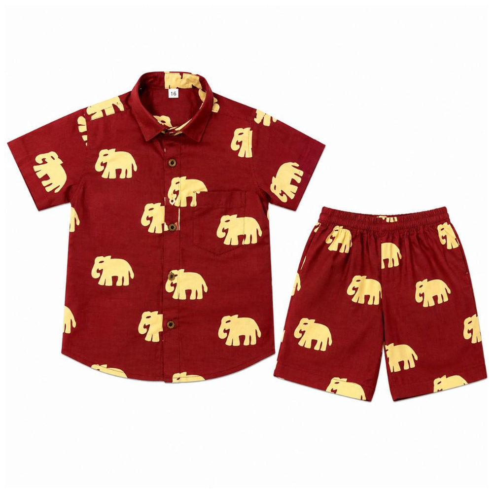 Matching Family Outfits - 2pc-Set - Ruby Elephant Co-ord Set - Red_5-6Y