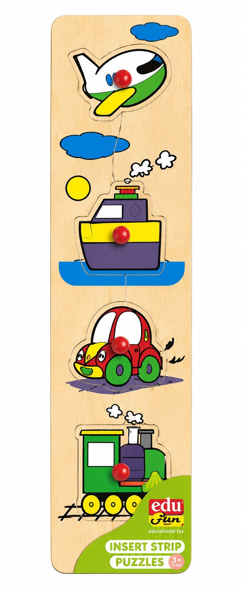 Edu Fun - Insert Strip Wooden Puzzle Set - Vehicles - 5 Pcs