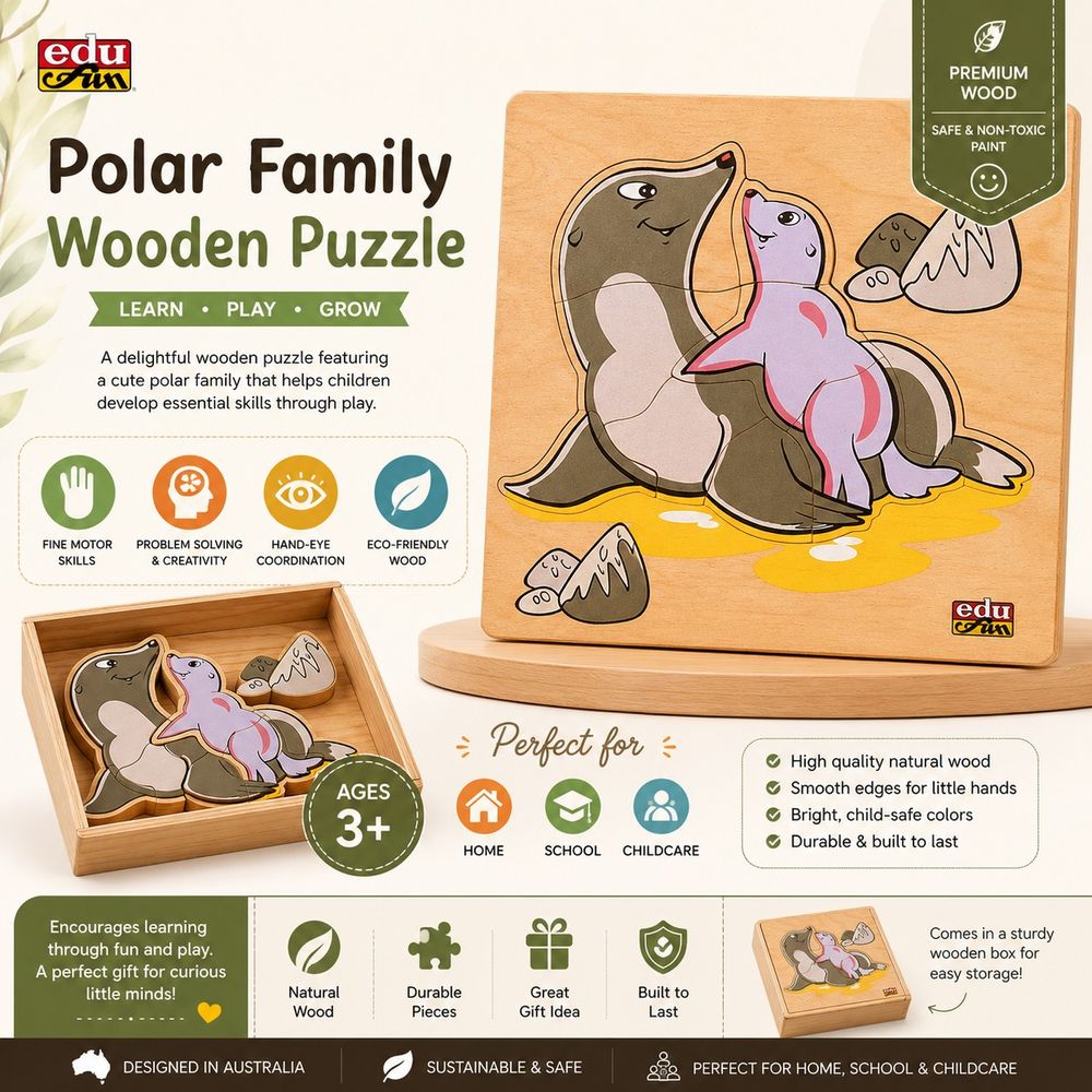 Edu Fun - Polar Family Wooden Learning Puzzle Set - Multicolor - 10 Pcs