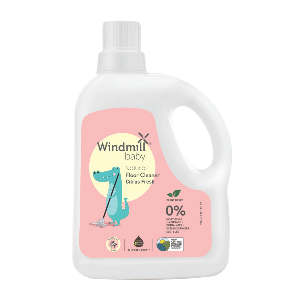 Windmill Baby Natural Floor Cleaner Citrus Fresh - 950 ml With Fragrance Free Laundry Detergent - 100 ml