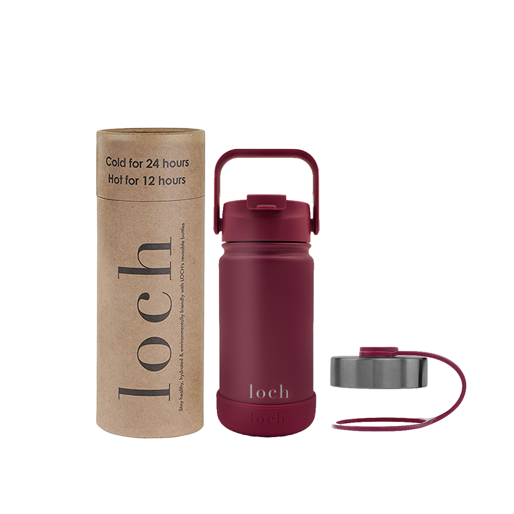 Loch - Monochrome Water Bottle - Maroon Red - 420 ml