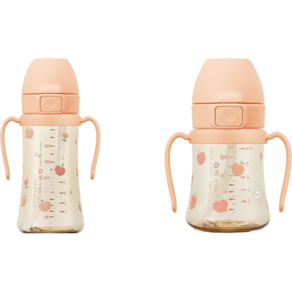 Grosmimi - Flip Top Spill Proof Sippy Cup - Peach Flower