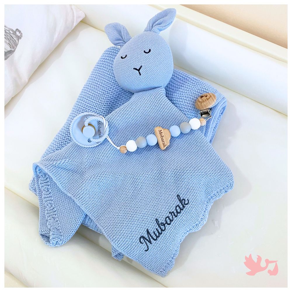 Mommy's Charms - Personalized Baby Blanket & Bunny Comforter Gift Set - 2 Pcs