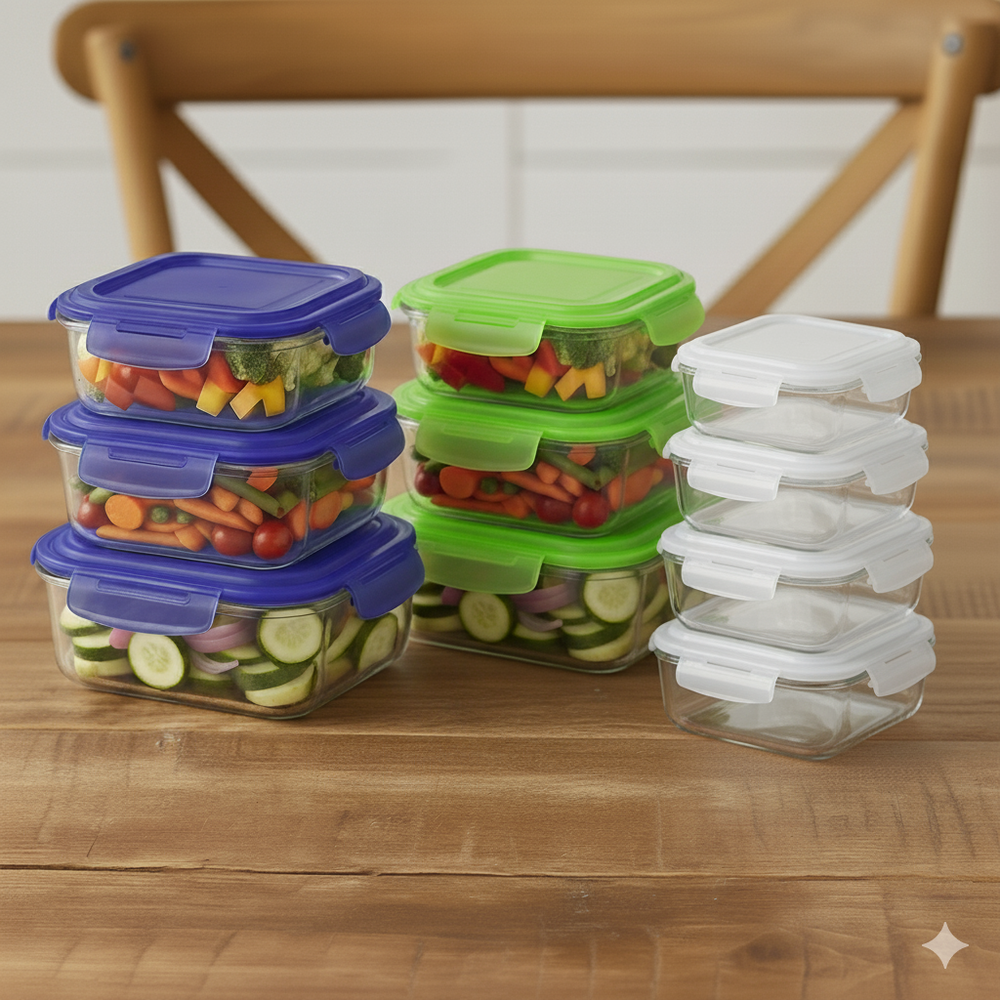 Borosil Glass Food Storage Set - 3 Pcs - 320 ml, 520 ml, 800 ml - Color May Vary