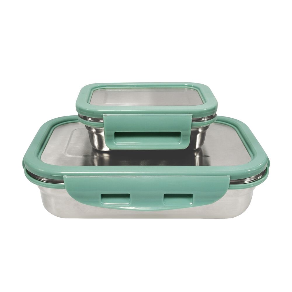 Borosil - Stainless Steel Rectangular Lunch Box Set - Green - 2 Pcs - 1 L