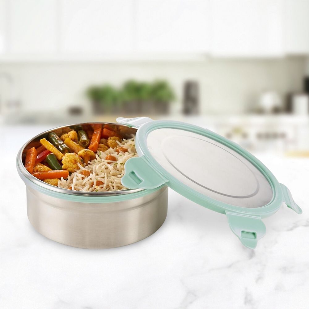 Borosil - Stainless Steel Round Lunch Box - Green - 900 ml