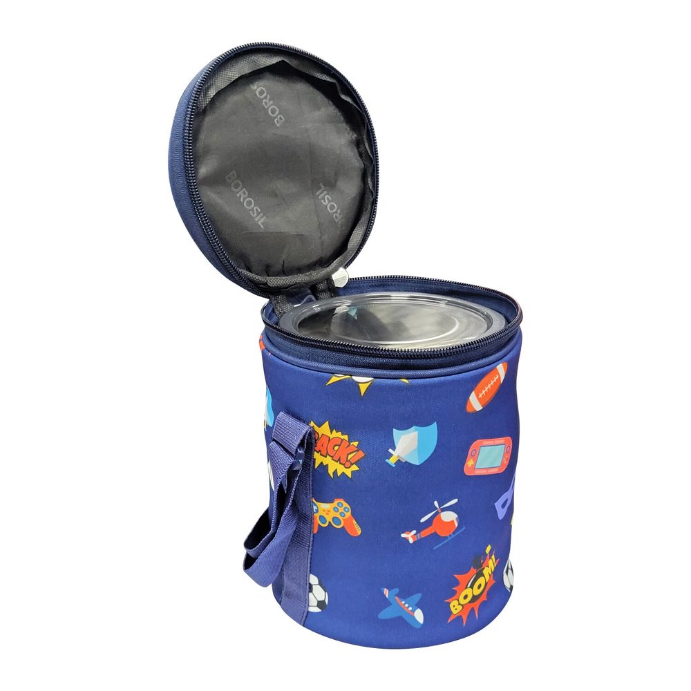 Borosil - Stainless Steel Round Lunch Box With Carry Bag Set - Blue - 4 Pcs - 400 ml