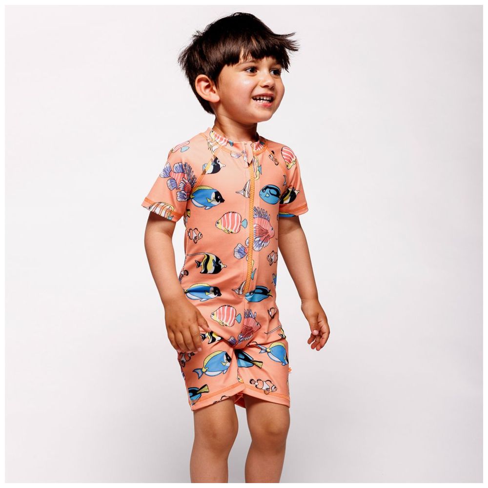 Smafolk Boy's UV50 Fish Print Swimsuit - Orange