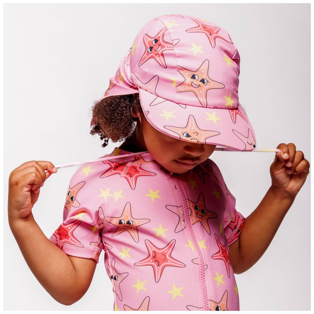 Smafolk Girl's UV50 Starfish Print Sun Hat - Pink