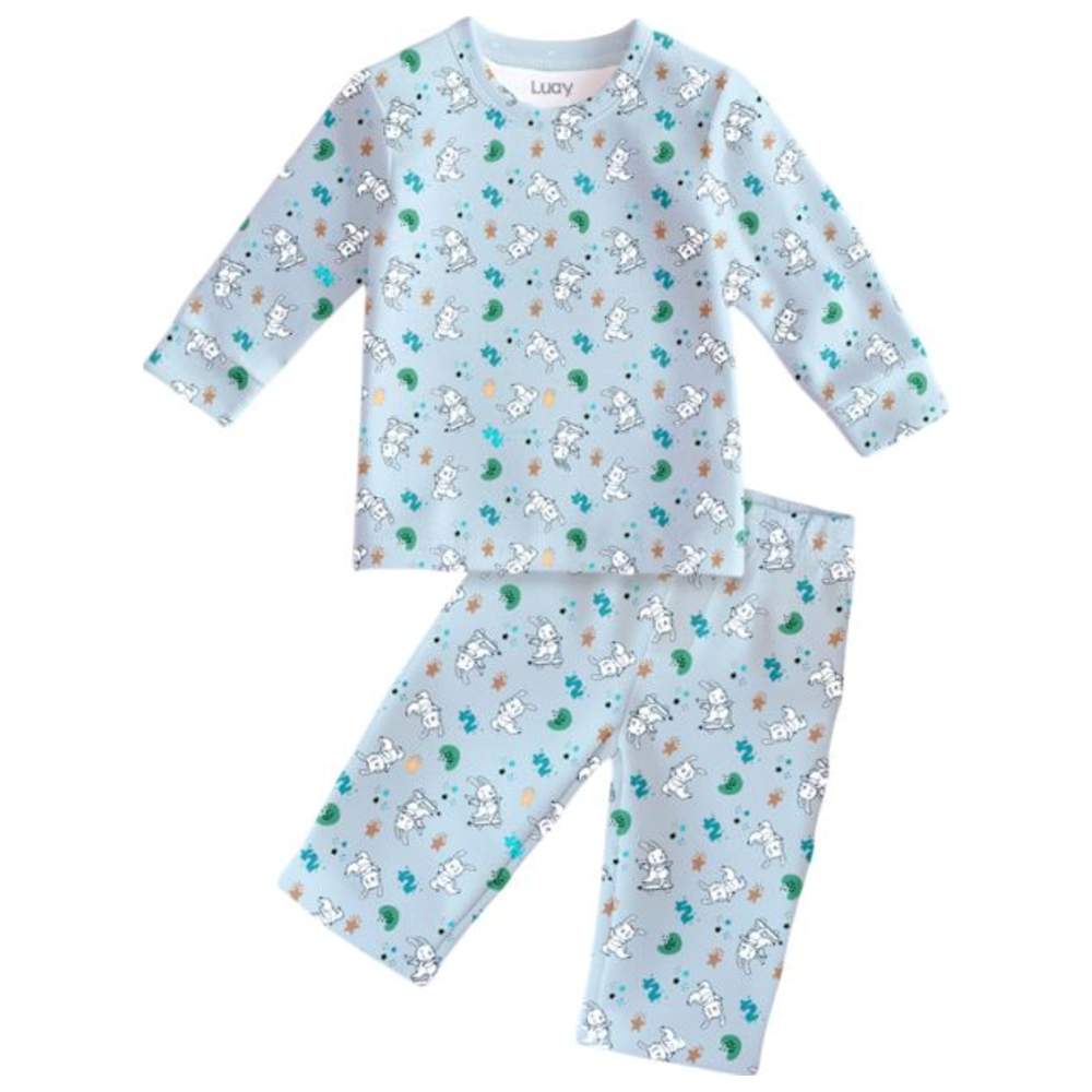 Luay Boys' Bunny Printed Co-Ord T-Shirt & Pants Sky - Blue - 2 Pcs