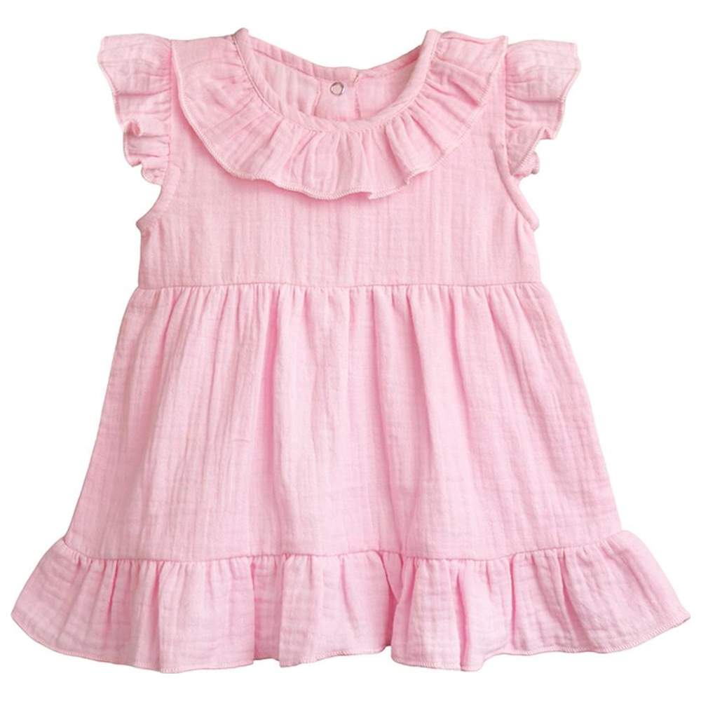 Luay Baby Frock with Frills Pink/Blue - Linen - 2 Pcs
