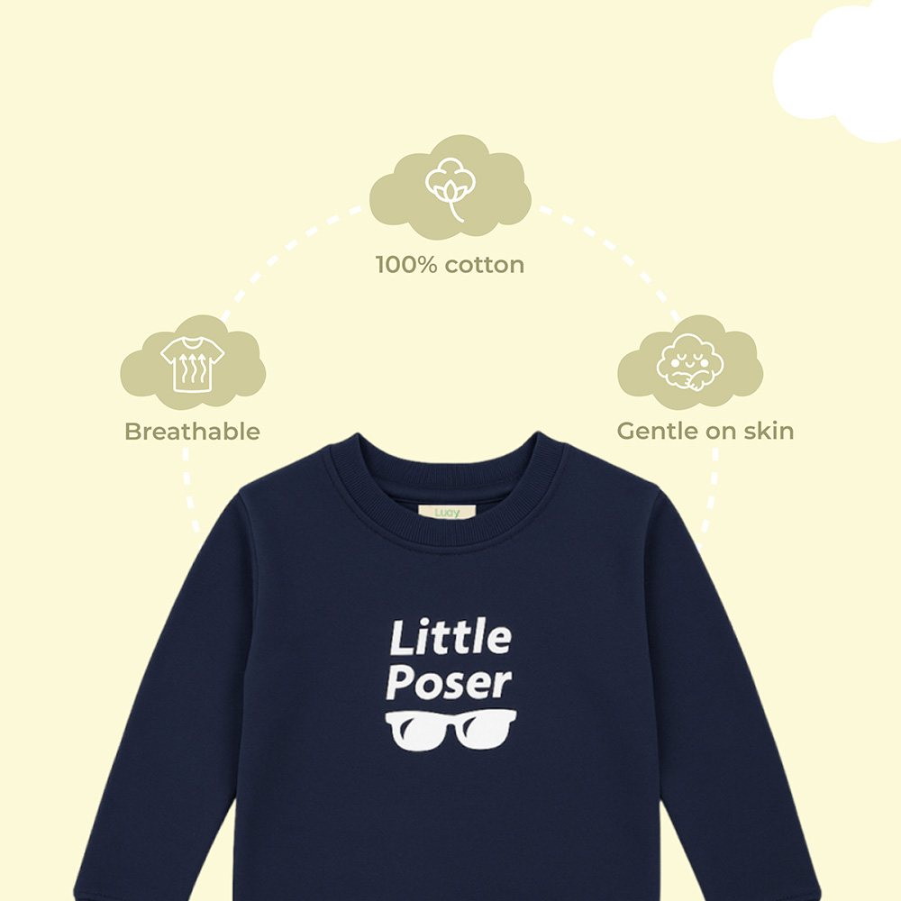 Luay Winter Cotton Top & Bottom Co-Ord Set - Navy - 2 Pcs