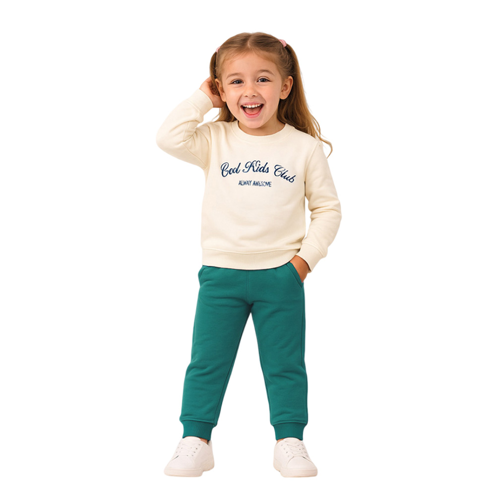 Luay Winter Cotton Top & Bottom Co-Ord Set White - Blue - 2 Pcs
