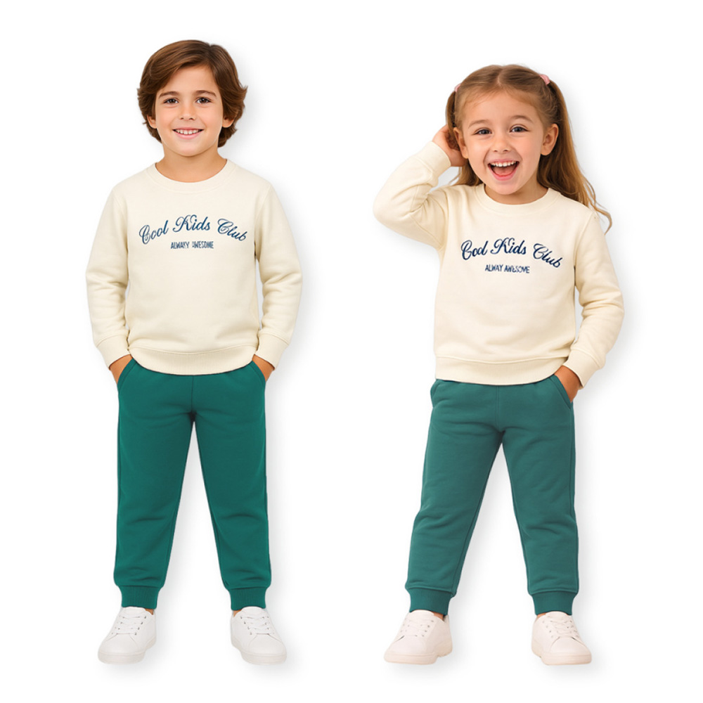 Luay Winter Cotton Top & Bottom Co-Ord Set White - Blue - 2 Pcs
