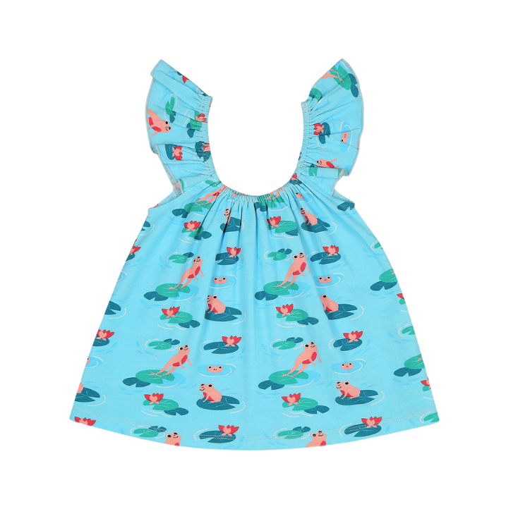 Ola Otter Girl's Frogs Lotus Ruffle Sleeve Top
