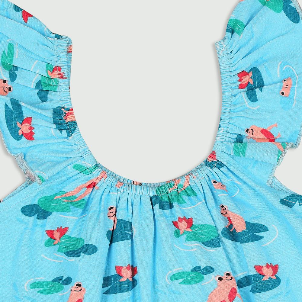 Ola Otter Girl's Frogs Lotus Ruffle Sleeve Top